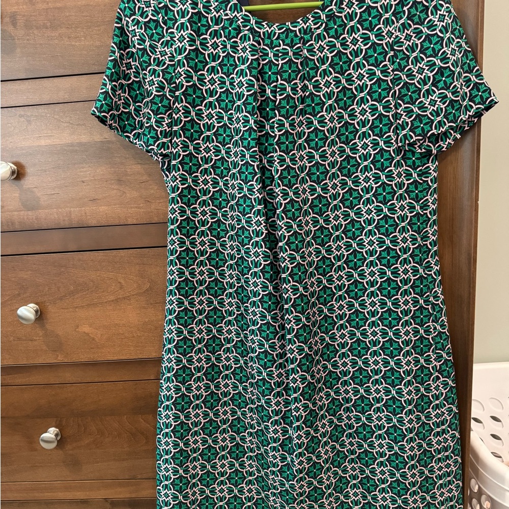 J. Crew Green and White Sheath Midi Dress